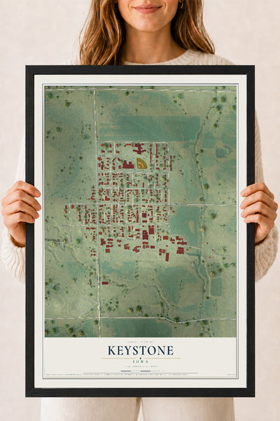 Map of Keystone, Iowa, 18 x 24 inch print in a black wood frame