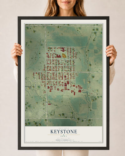 Map of Keystone, Iowa, 24 x 36 inch print in a black wood frame