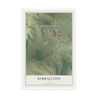 Map of Kimballton, Iowa, 12 x 18 inch print in a white wood frame