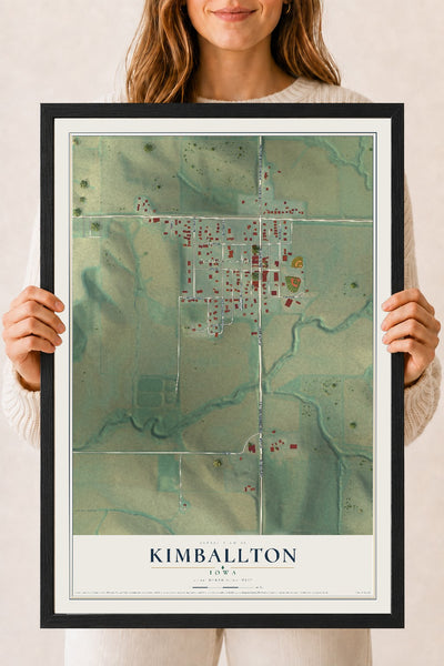 Map of Kimballton, Iowa, 18 x 24 inch print in a black wood frame