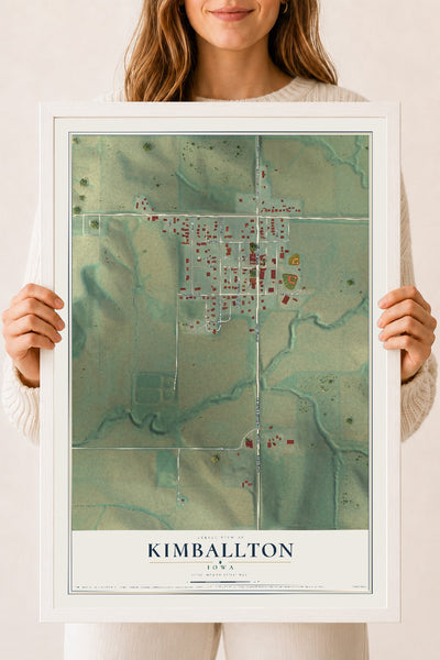 Map of Kimballton, Iowa, 18 x 24 inch print in a white wood frame