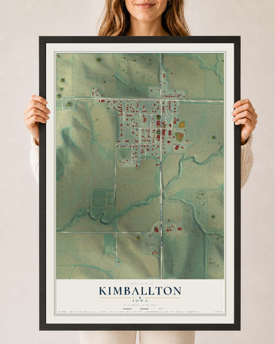 Map of Kimballton, Iowa, 24 x 36 inch print in a black wood frame