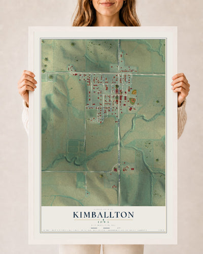 Map of Kimballton, Iowa, 24 x 36 inch print in a white wood frame