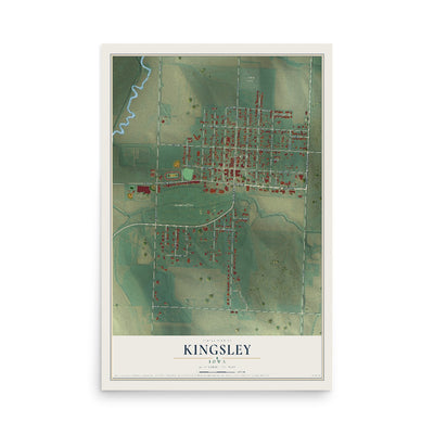 Map of Kingsley, Iowa, 12 x 18 inch unframed archival matte print
