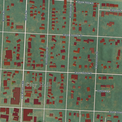 Close-up of the map of Kingsley, Iowa print showing street and building detail