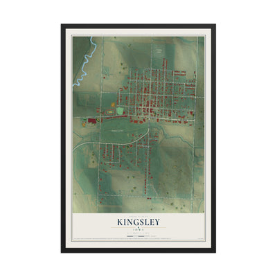 Map of Kingsley, Iowa, 12 x 18 inch print in a black wood frame