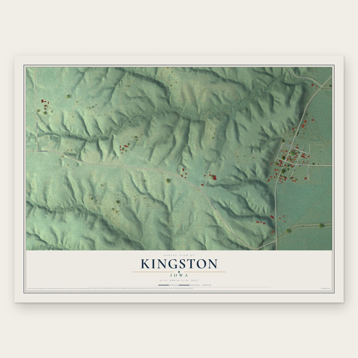 Kingston, Iowa map print, the full design