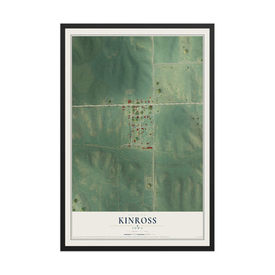 Map of Kinross, Iowa, 12 x 18 inch print in a black wood frame