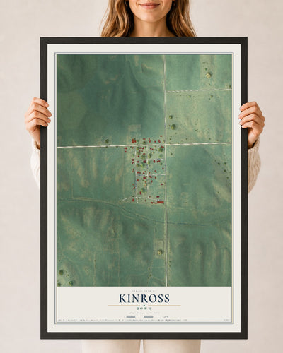 Map of Kinross, Iowa, 24 x 36 inch print in a black wood frame