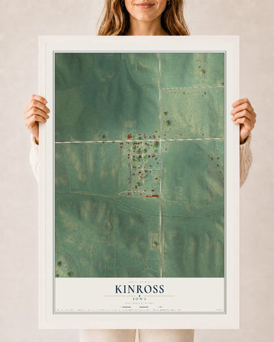 Map of Kinross, Iowa, 24 x 36 inch print in a white wood frame