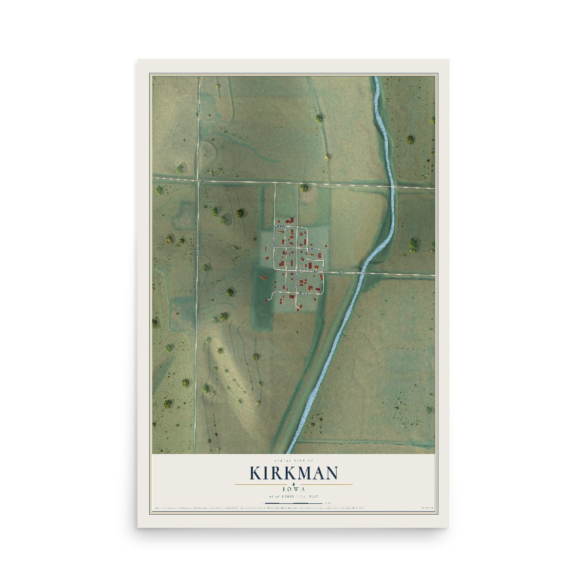 Map of Kirkman, Iowa, 12 x 18 inch unframed archival matte print