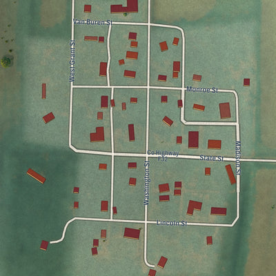 Close-up of the map of Kirkman, Iowa print showing street and building detail
