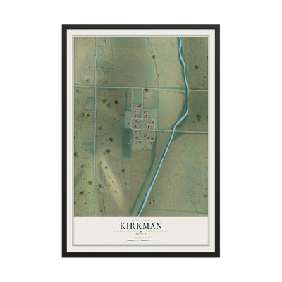 Map of Kirkman, Iowa, 12 x 18 inch print in a black wood frame