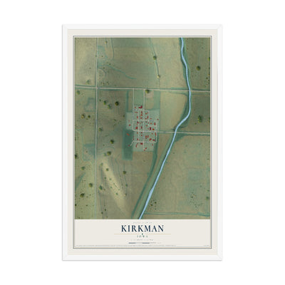 Map of Kirkman, Iowa, 12 x 18 inch print in a white wood frame
