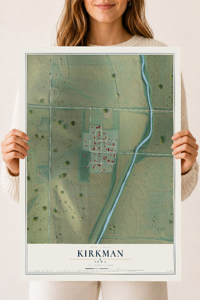 Map of Kirkman, Iowa, 18 x 24 inch unframed archival matte print