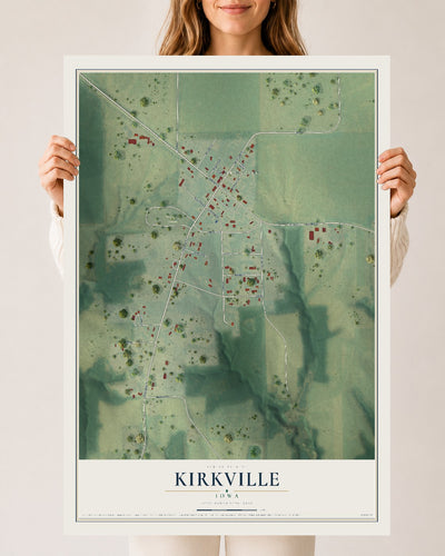 Map of Kirkville, Iowa, 24 x 36 inch unframed archival matte print