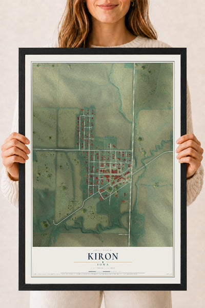 Map of Kiron, Iowa, 18 x 24 inch print in a black wood frame