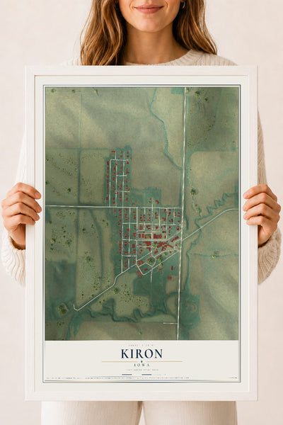 Map of Kiron, Iowa, 18 x 24 inch print in a white wood frame