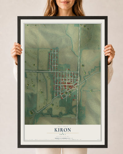 Map of Kiron, Iowa, 24 x 36 inch print in a black wood frame