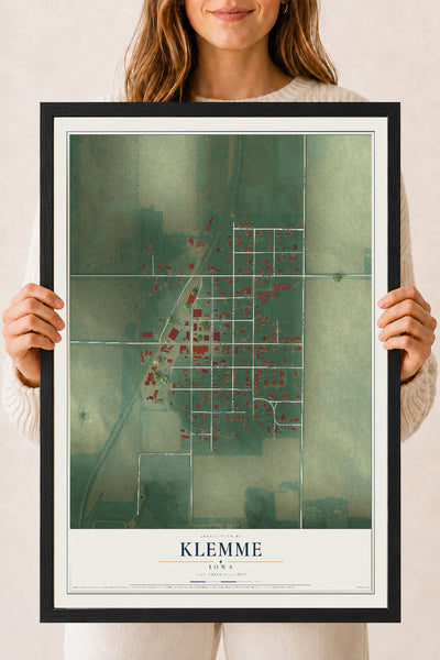 Map of Klemme, Iowa, 18 x 24 inch print in a black wood frame
