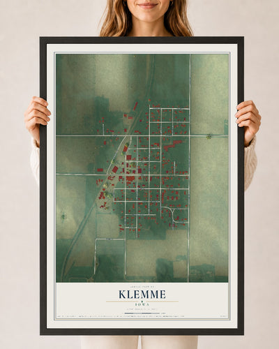 Map of Klemme, Iowa, 24 x 36 inch print in a black wood frame