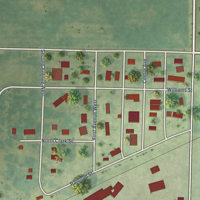 Close-up of the map of Knierim, Iowa print showing street and building detail