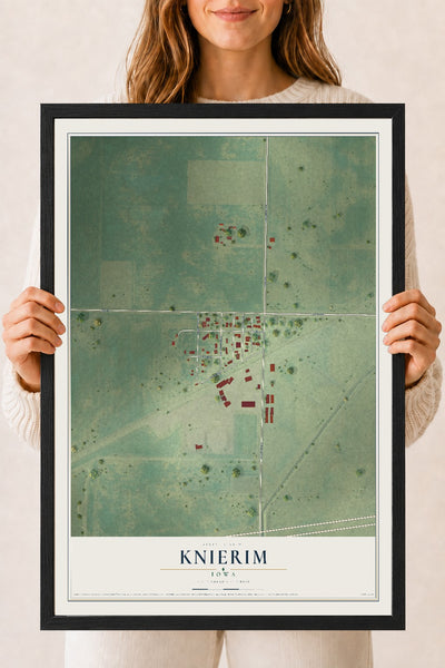 Map of Knierim, Iowa, 18 x 24 inch print in a black wood frame