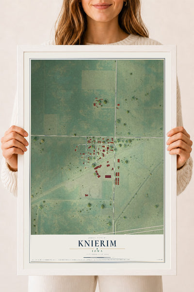 Map of Knierim, Iowa, 18 x 24 inch print in a white wood frame