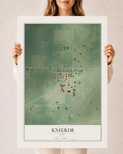 Map of Knierim, Iowa, 24 x 36 inch print in a white wood frame
