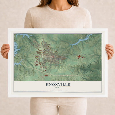 Map of Knoxville, Iowa, 12 x 18 inch print in a white wood frame