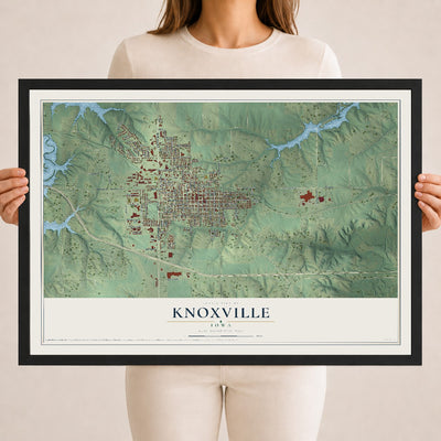 Map of Knoxville, Iowa, 18 x 24 inch print in a black wood frame