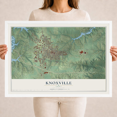 Map of Knoxville, Iowa, 18 x 24 inch print in a white wood frame