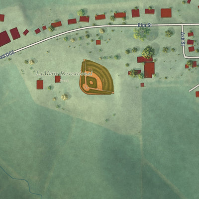 Second close-up of the map of La Motte, Iowa print showing more streets and buildings