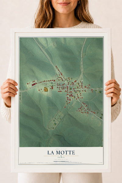 Map of La Motte, Iowa, 18 x 24 inch print in a white wood frame