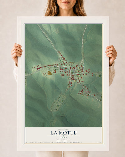 Map of La Motte, Iowa, 24 x 36 inch print in a white wood frame