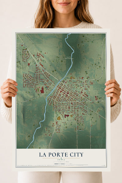 Map of La Porte City, Iowa, 18 x 24 inch unframed archival matte print