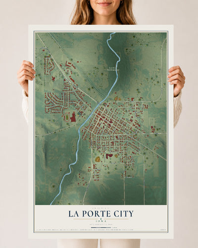 Map of La Porte City, Iowa, 24 x 36 inch unframed archival matte print