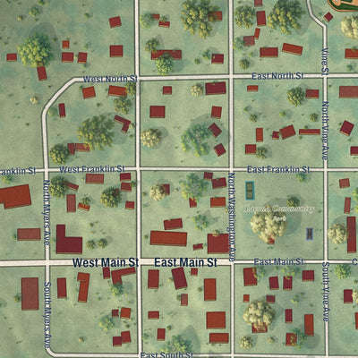 Close-up of the map of Lacona, Iowa print showing street and building detail