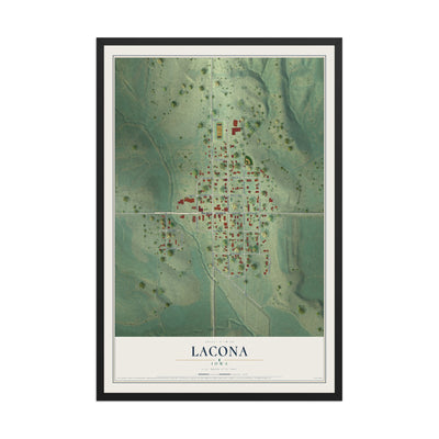 Map of Lacona, Iowa, 12 x 18 inch print in a black wood frame
