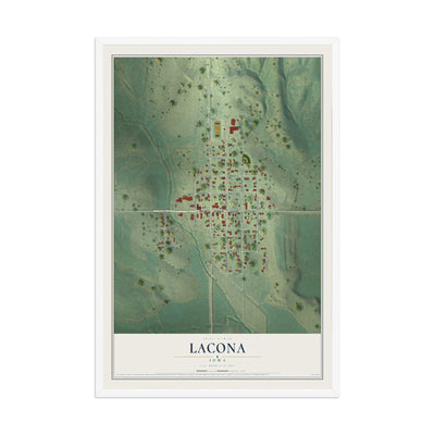 Map of Lacona, Iowa, 12 x 18 inch print in a white wood frame