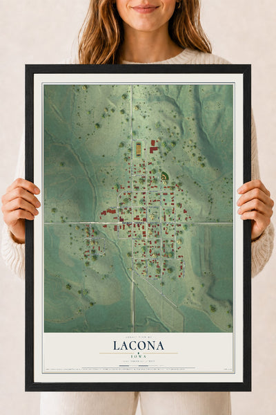 Map of Lacona, Iowa, 18 x 24 inch print in a black wood frame
