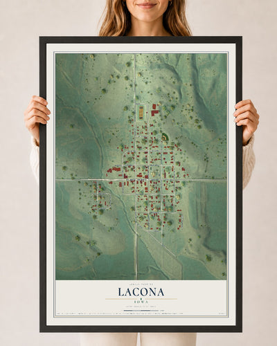 Map of Lacona, Iowa, 24 x 36 inch print in a black wood frame