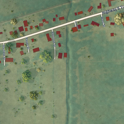 Second close-up of the map of Ladora, Iowa print showing more streets and buildings