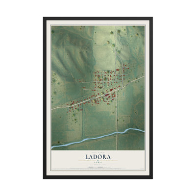 Map of Ladora, Iowa, 12 x 18 inch print in a black wood frame