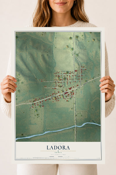 Map of Ladora, Iowa, 18 x 24 inch unframed archival matte print