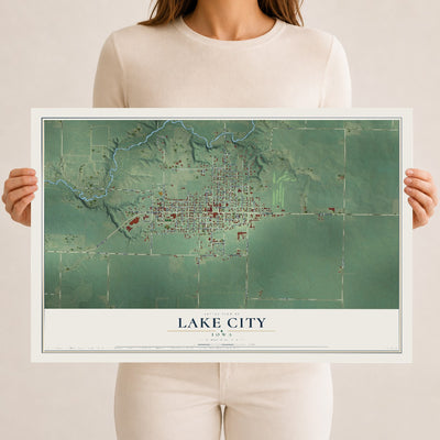 Map of Lake City, Iowa, 12 x 18 inch unframed archival matte print