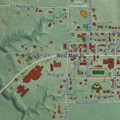 Second close-up of the map of Lake City, Iowa print showing more streets and buildings