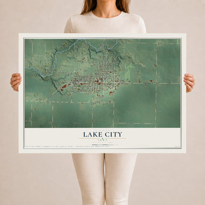Map of Lake City, Iowa, 24 x 36 inch unframed archival matte print