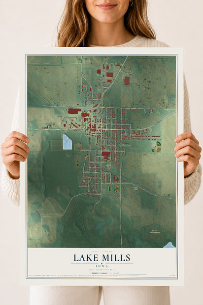 Map of Lake Mills, Iowa, 18 x 24 inch unframed archival matte print