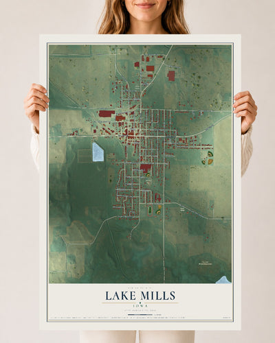 Map of Lake Mills, Iowa, 24 x 36 inch unframed archival matte print